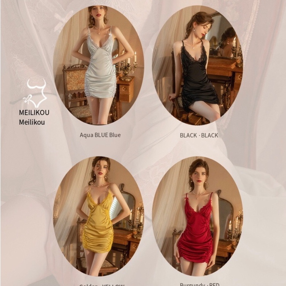 New pajama ladies French sexy pleated ice silk slip dress